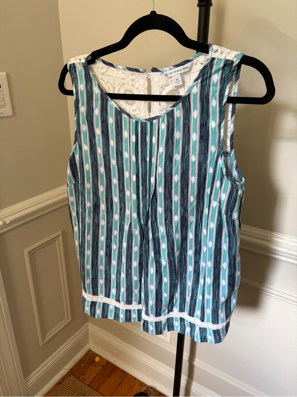 Southern Tide Teal and White Striped Sleeveless Camisole